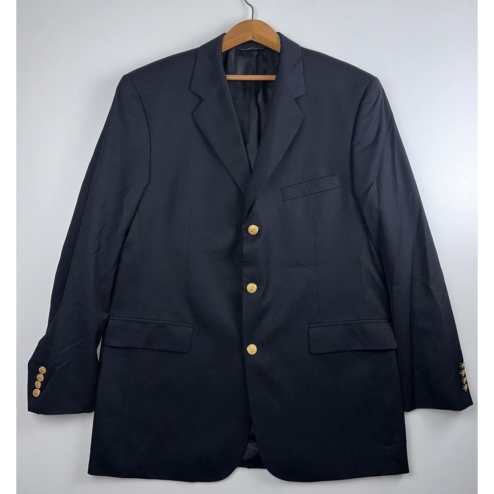 Brooks Brothers Mens Black 346 Fit‎ Wool Three Button Blazer Coat 44L